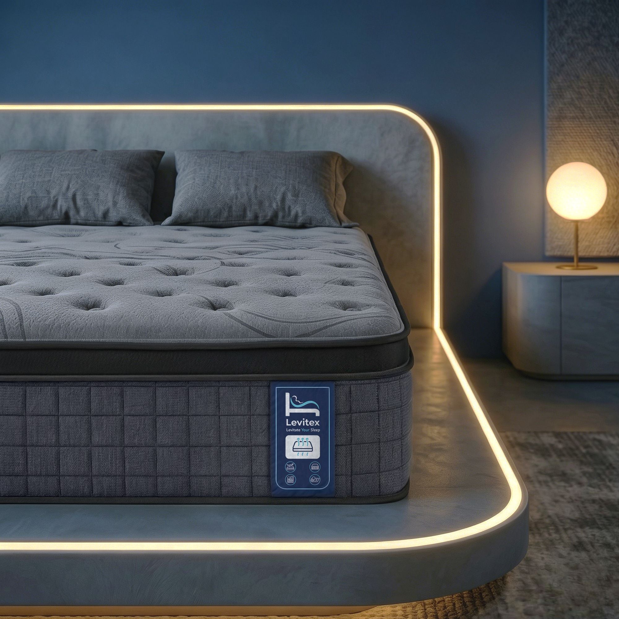 Levitex 33 cm Mattress 8.0 Extra Firm 7-Zone Pocket Spring Mattress with Dual-Row Edge Support & Breathable Knit Cover Double