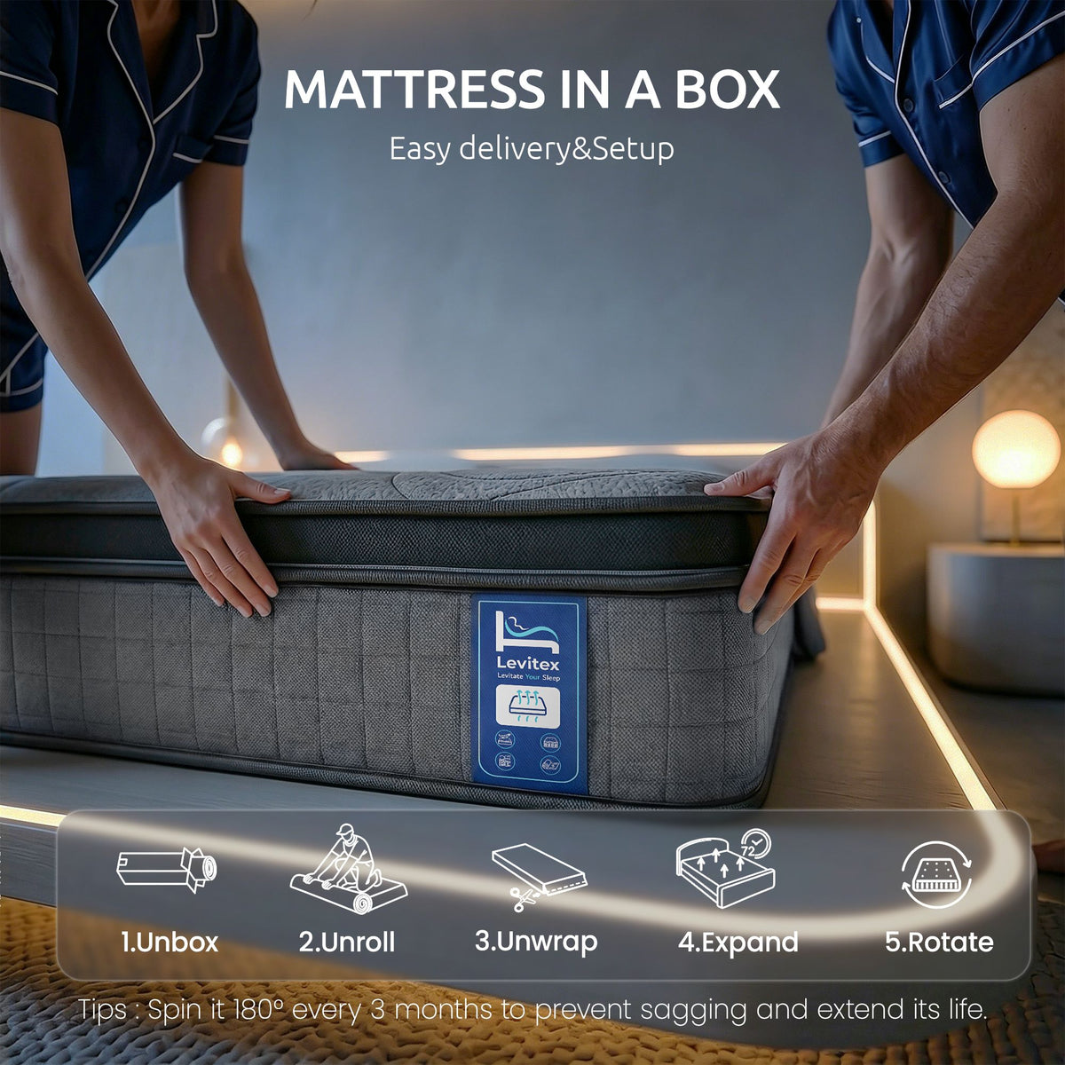 Levitex 33 cm Mattress 8.0 Extra Firm 7-Zone Pocket Spring Mattress with Dual-Row Edge Support & Breathable Knit Cover King