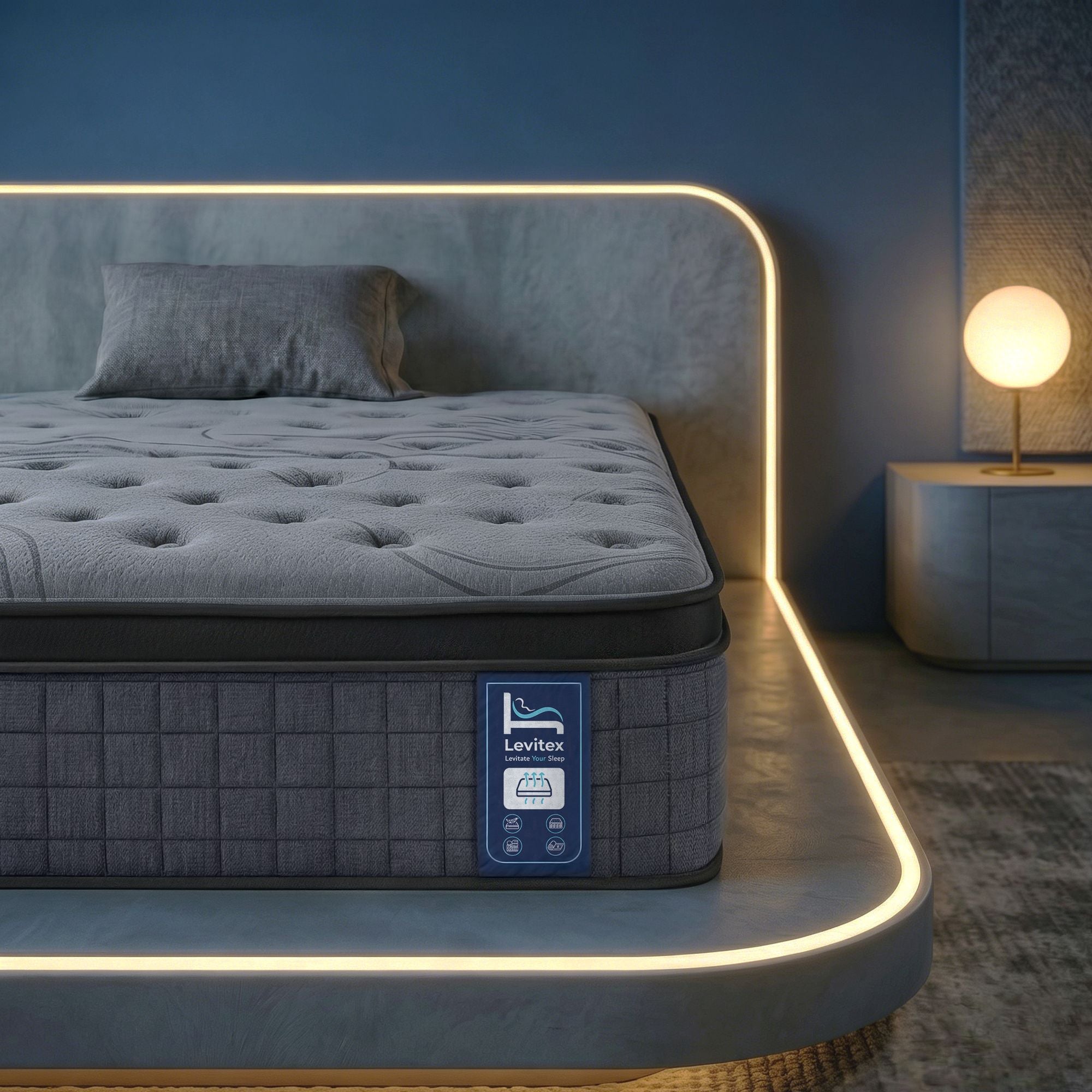 Levitex 33 cm Mattress 8.0 Extra Firm 7-Zone Pocket Spring Mattress with Dual-Row Edge Support & Breathable Knit Cover King Single