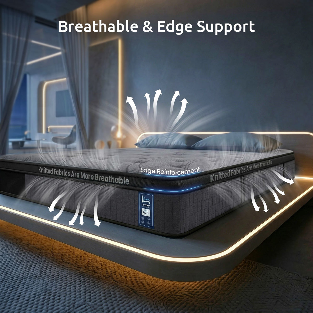 Levitex 33 cm Mattress 8.0 Extra Firm 7-Zone Pocket Spring Mattress with Dual-Row Edge Support & Breathable Knit Cover King Single