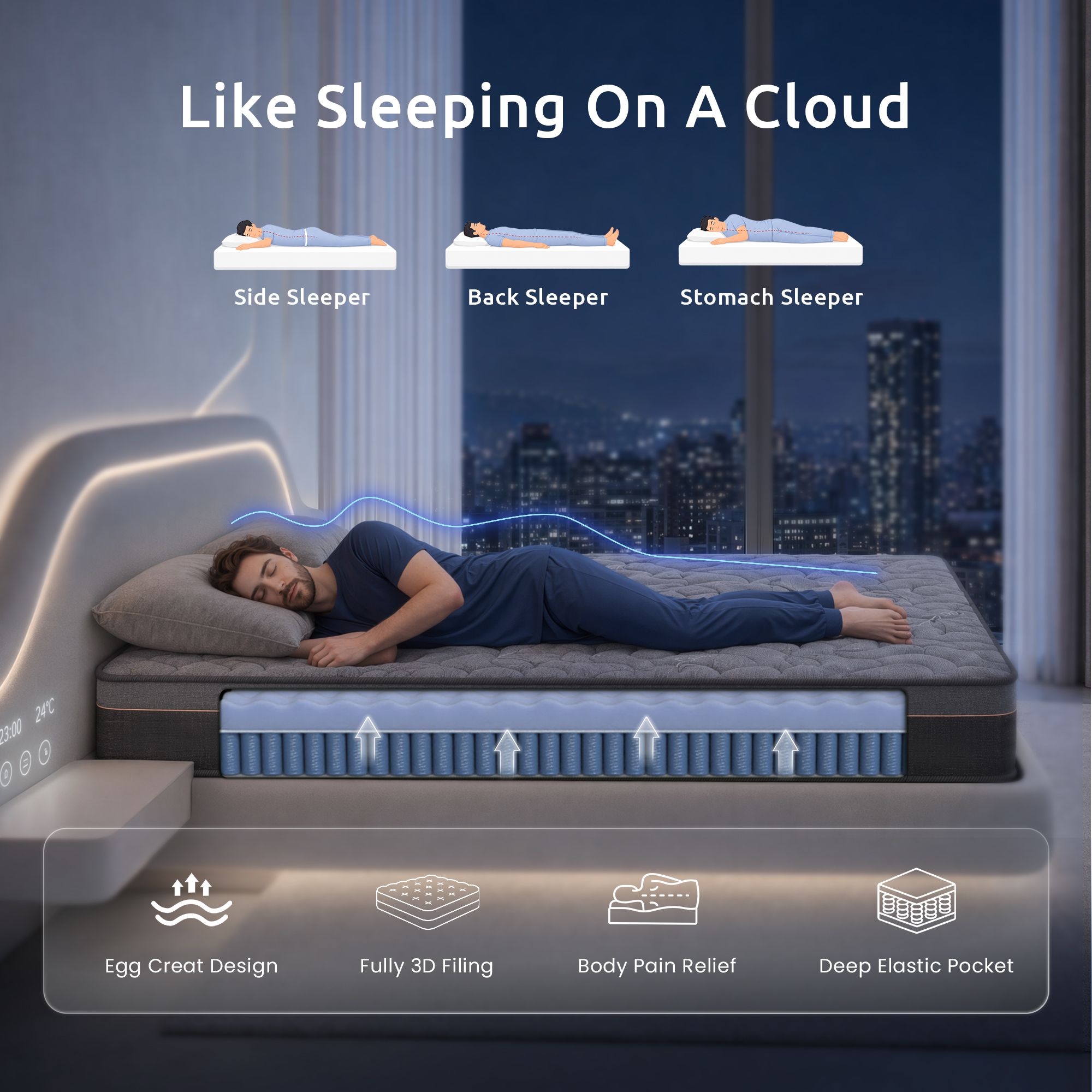 Levitex Firm 25cm Hybrid Pocket Spring Mattress King Single with Egg Crate Foam