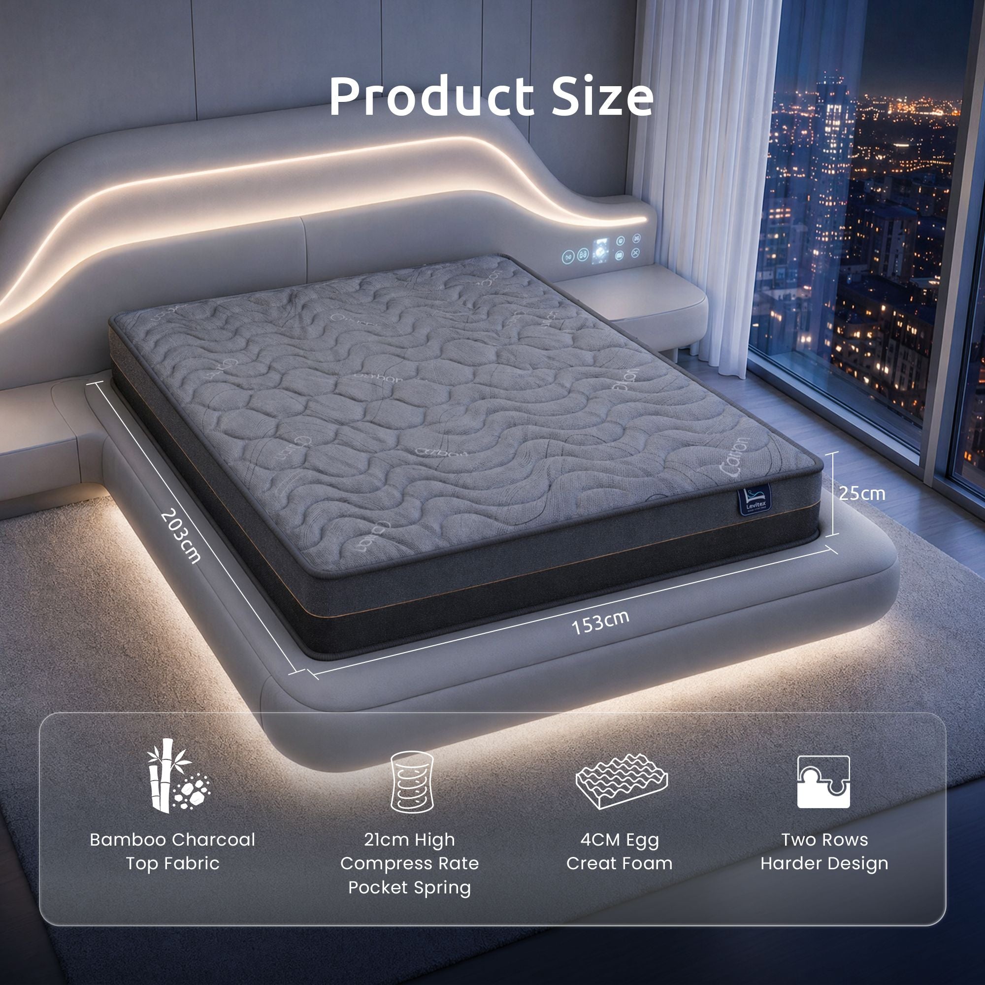 Levitex Hybrid Pocket Spring Mattress 25 cm Firm Queen with 4cm Egg Crate Foam
