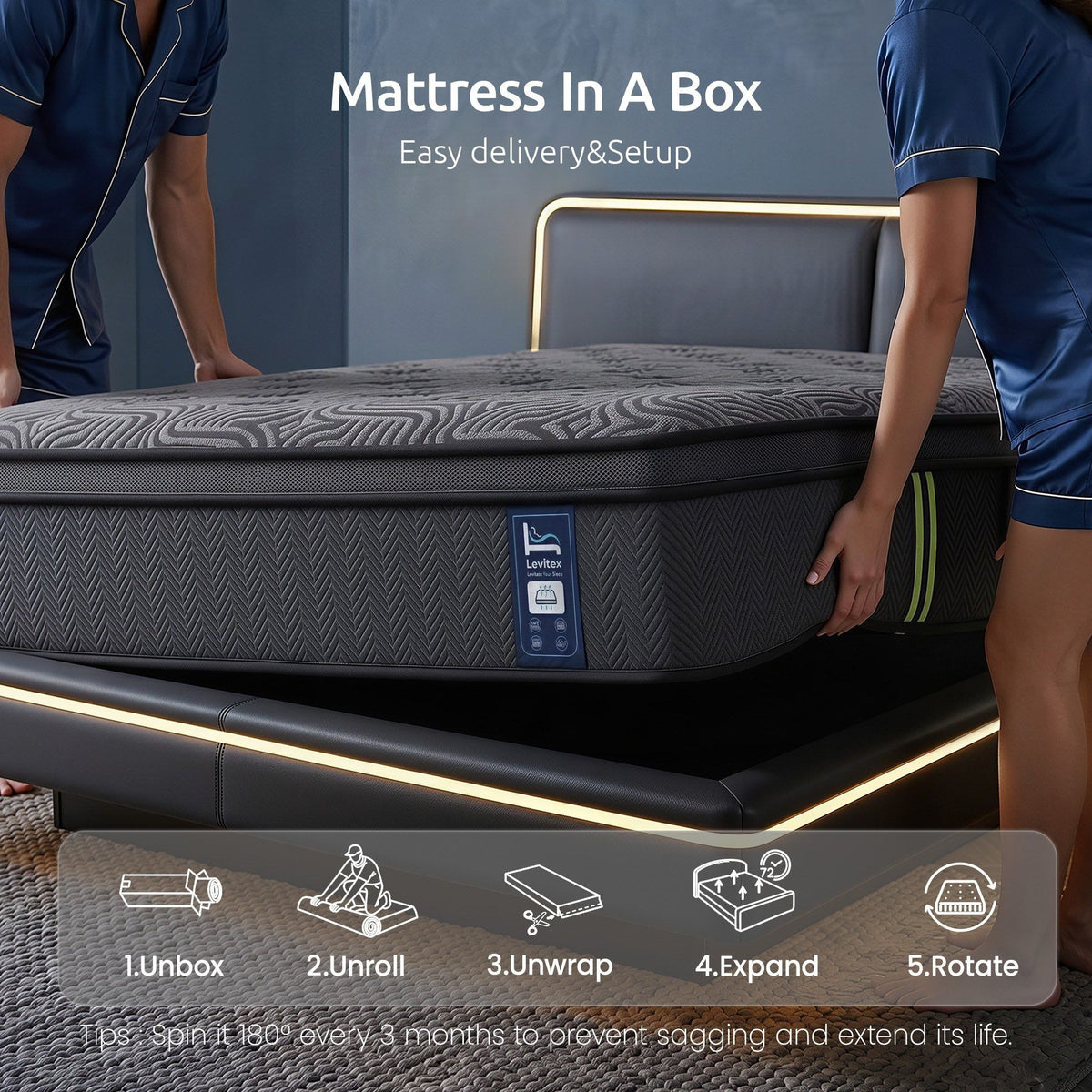Levitex 34cm Pocket Spring Gel Memory Foam Hybrid Mattress Back Pain King