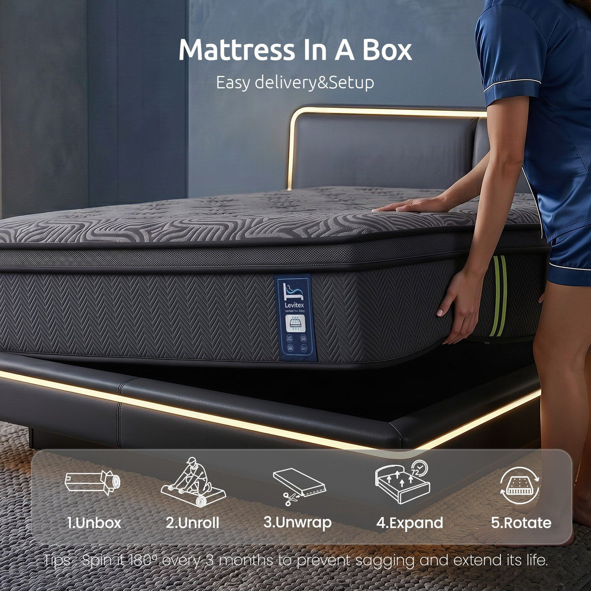 Levitex 34cm Pocket Spring Gel Memory Foam Hybrid Mattress Back Pain Single