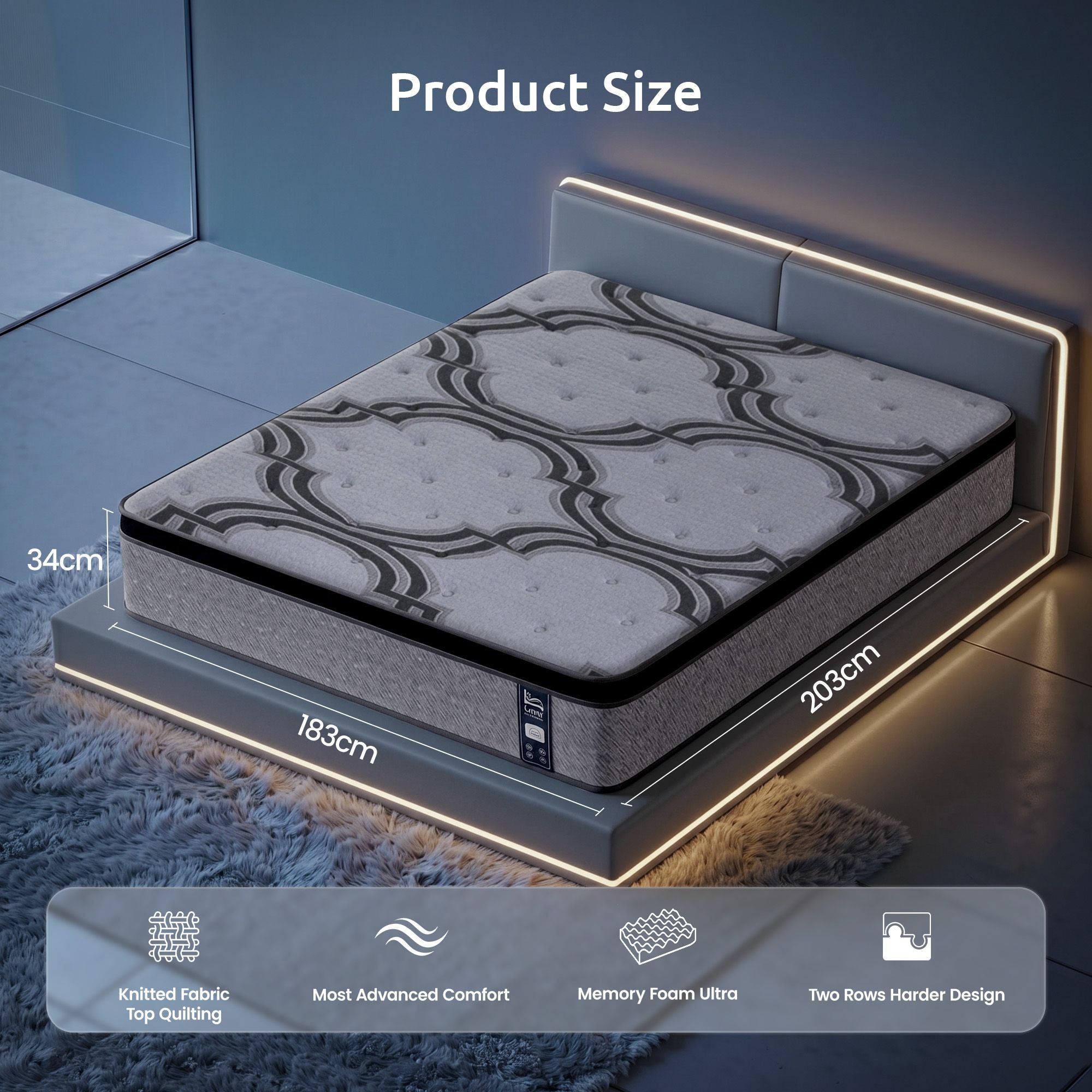 Levitex 5-Zone Pocket Spring Latex Memory Foam Hybrid Mattress King 34cm