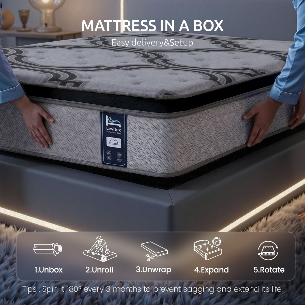 Levitex 5-Zone Pocket Spring Latex Memory Foam Hybrid Mattress King 34cm