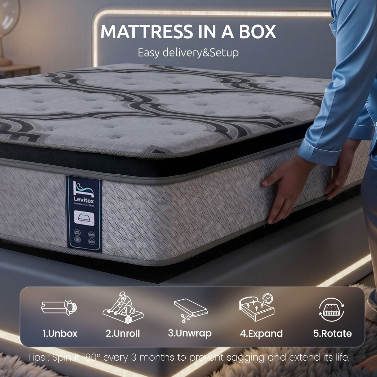 Levitex 5-Zone Pocket Spring Latex Memory Foam Hybrid Mattress King Single