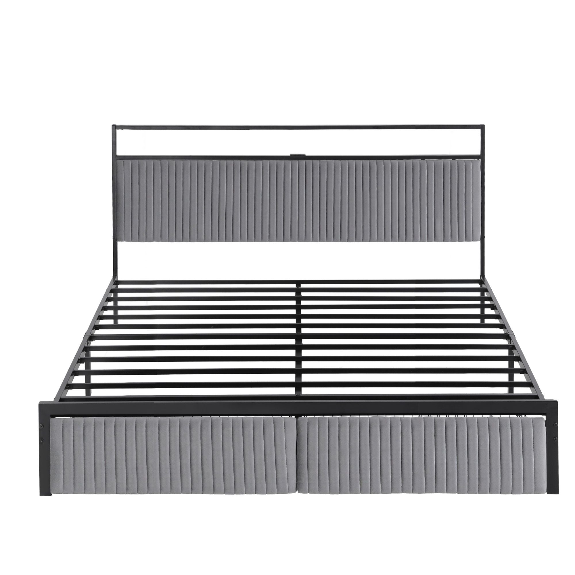 Artiss Metal Bed Frame King Size LED Charging Station 2 Drawers