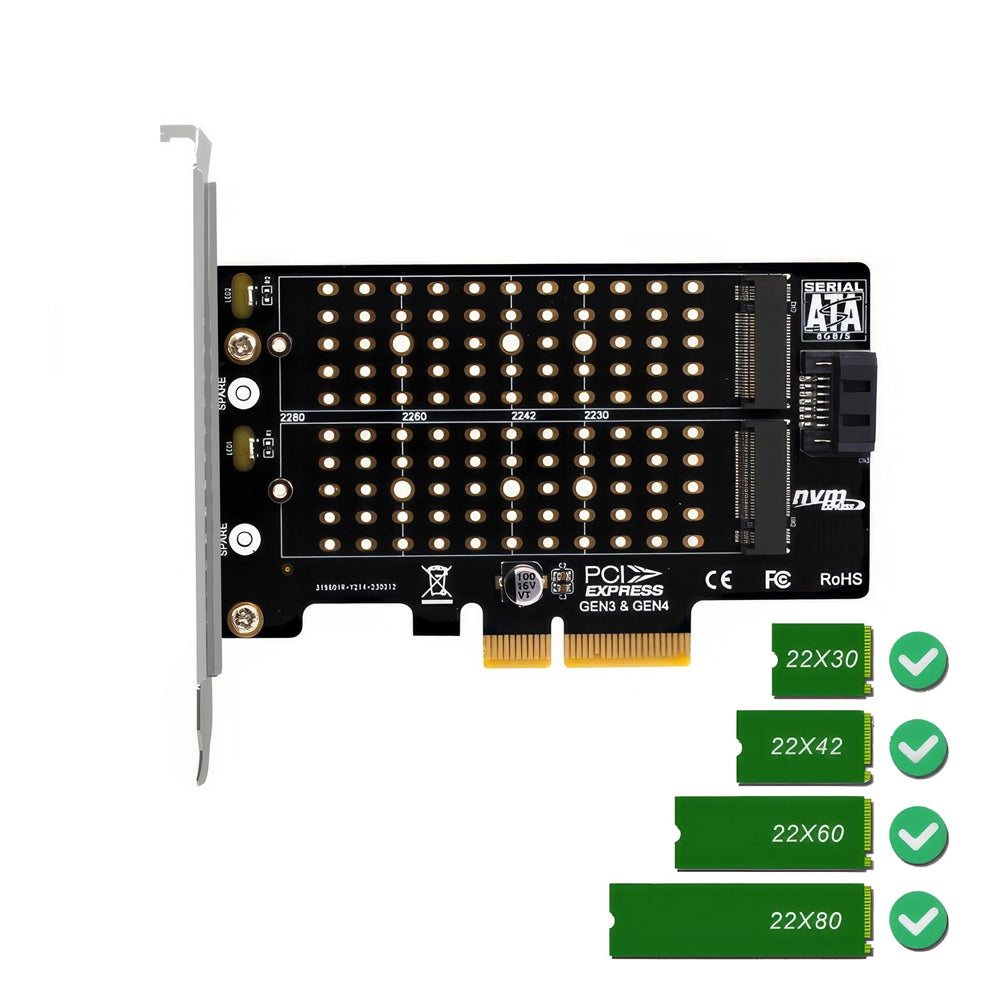 Simplecom EC412v2 NVMe and SATA M.2 SSD to PCIe x4 Expansion Card M Key B Key Low Profile Bracket SATA Cable 64Gbps