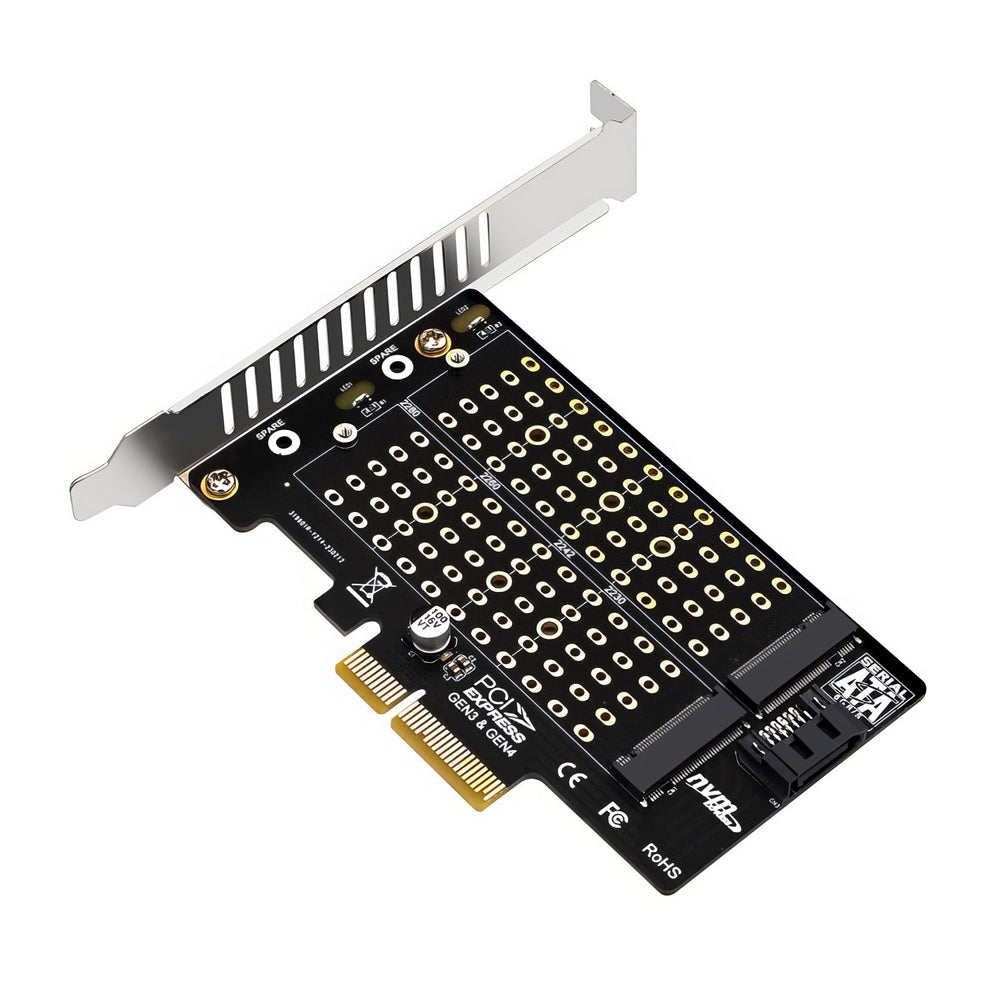 Simplecom EC412v2 NVMe and SATA M.2 SSD to PCIe x4 Expansion Card M Key B Key Low Profile Bracket SATA Cable 64Gbps