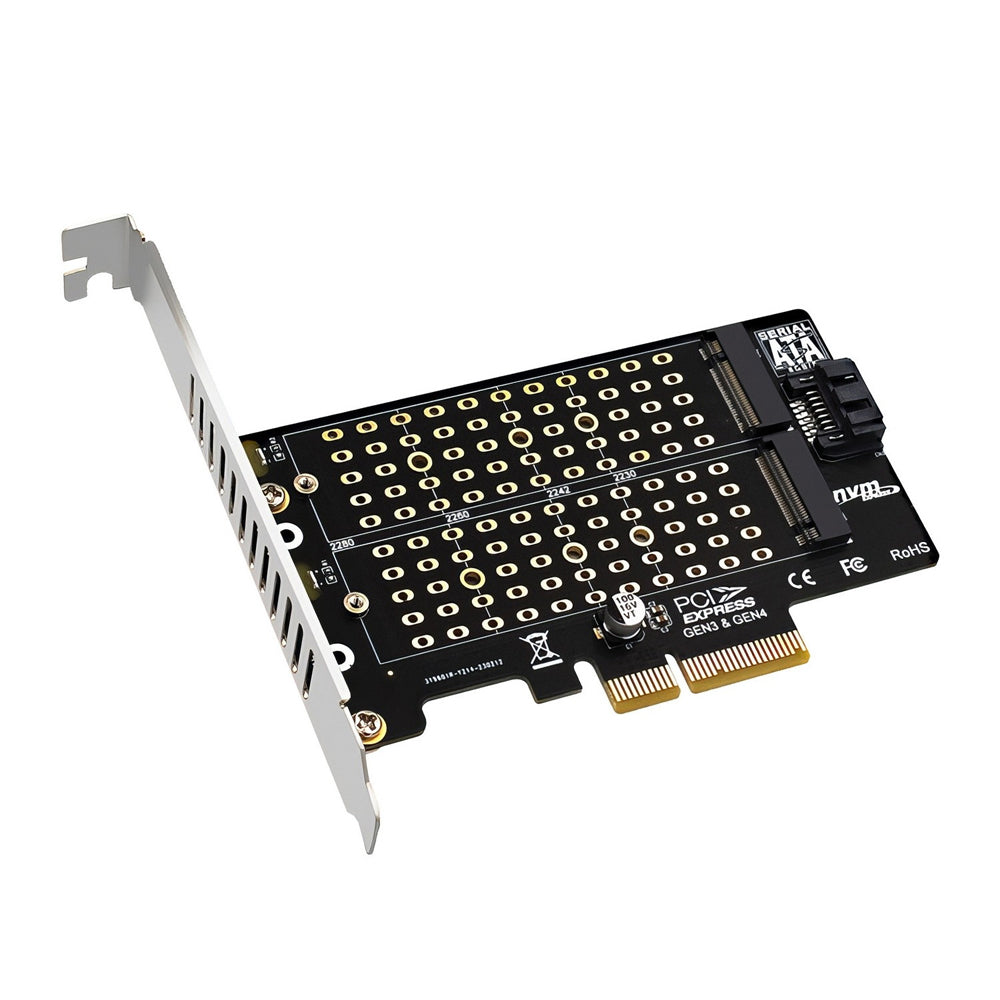 Simplecom EC412v2 NVMe and SATA M.2 SSD to PCIe x4 Expansion Card M Key B Key Low Profile Bracket SATA Cable 64Gbps