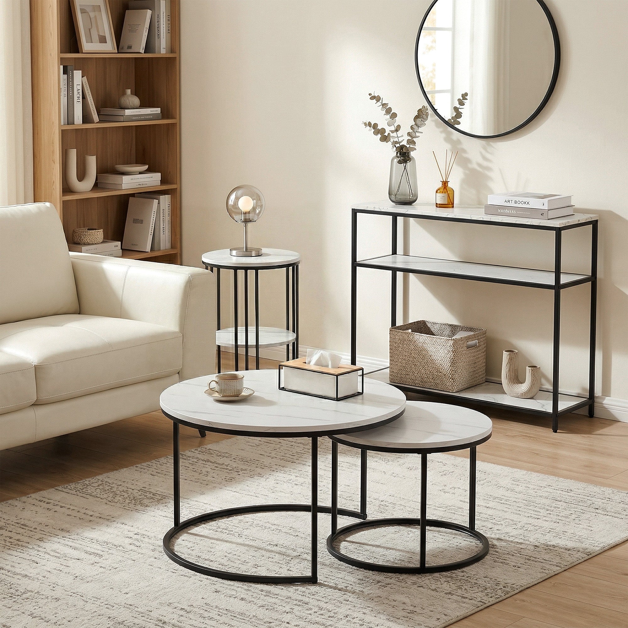Artiss Console Table Marble Effect 3-Tier Sofa Entryway Side Table 90CM White