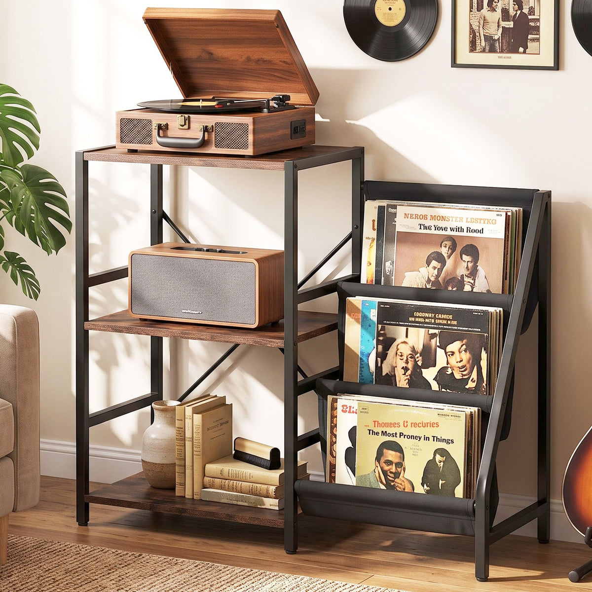 Artiss Record Player Stand 3-Tier Vinyl Storage 200 Albums Reversible