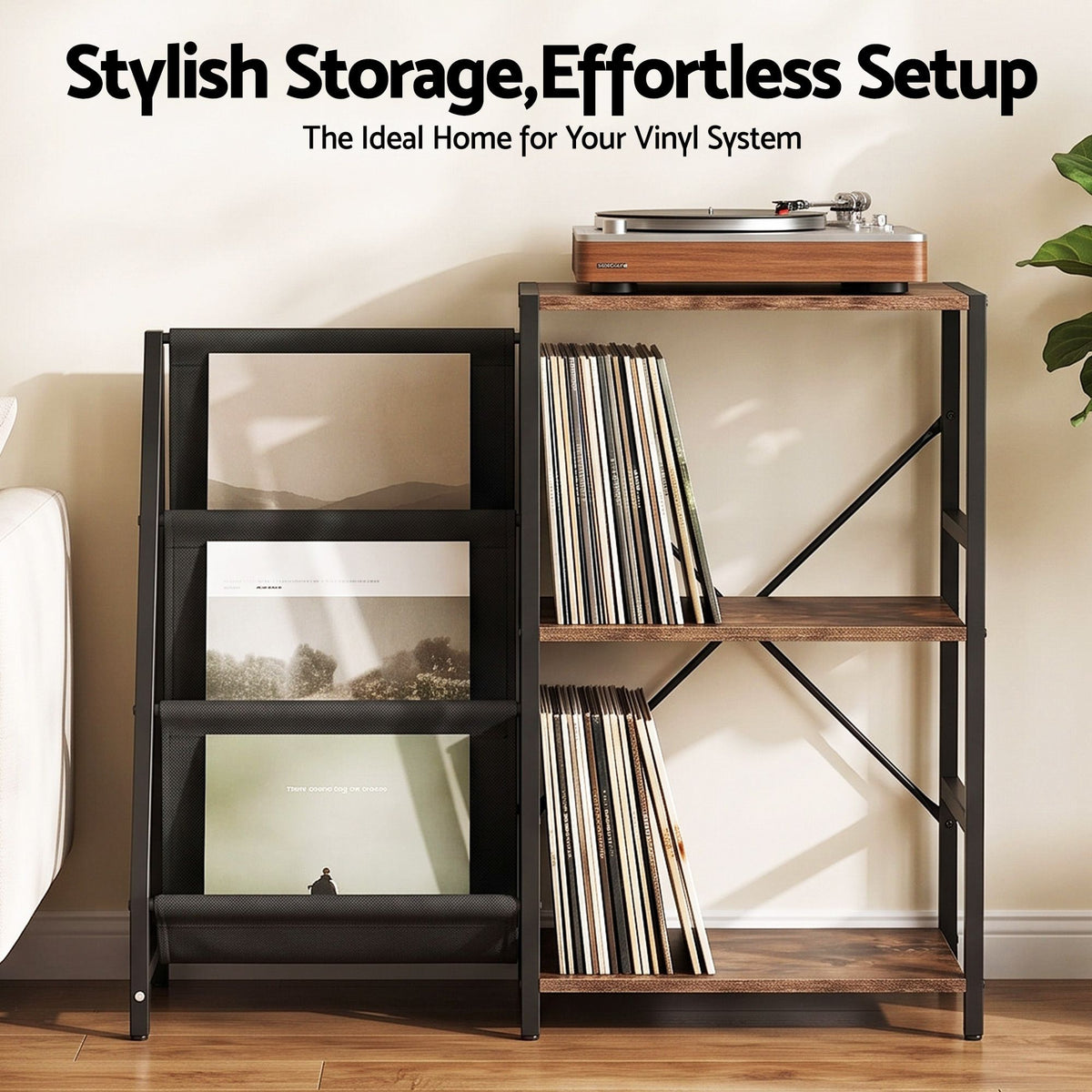 Artiss Record Player Stand 3-Tier Vinyl Storage 200 Albums Reversible