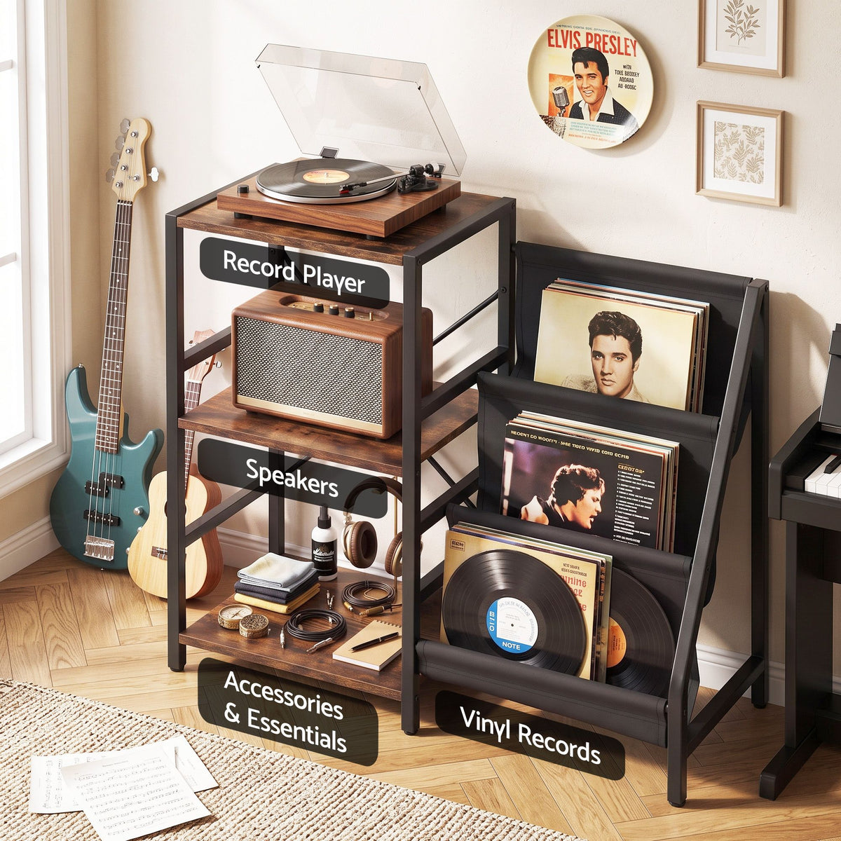 Artiss Record Player Stand 3-Tier Vinyl Storage 200 Albums Reversible