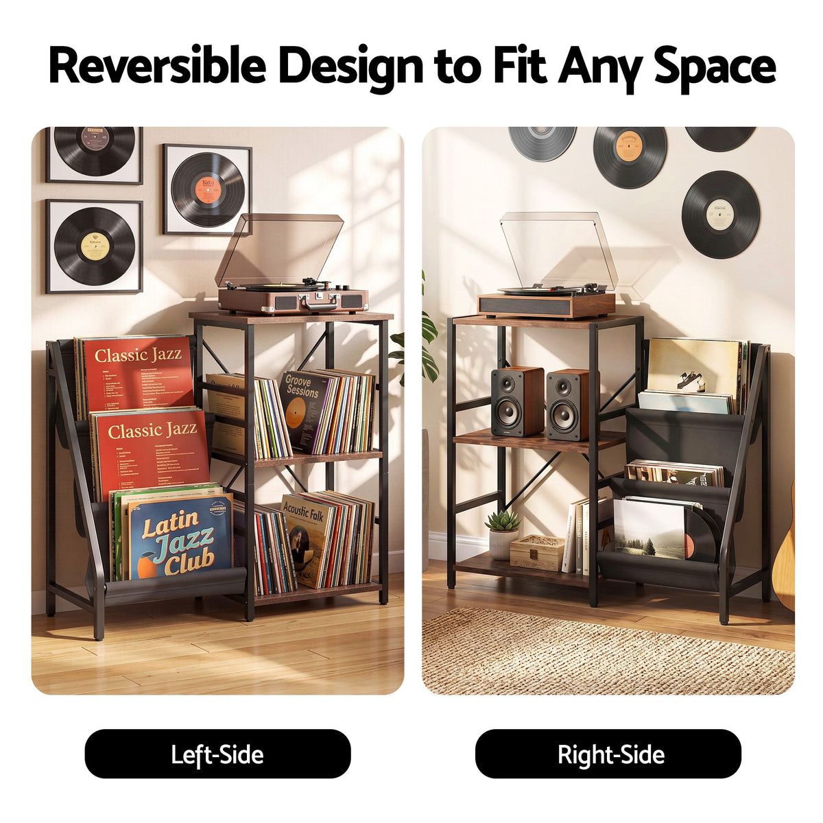 Artiss Record Player Stand 3-Tier Vinyl Storage 200 Albums Reversible