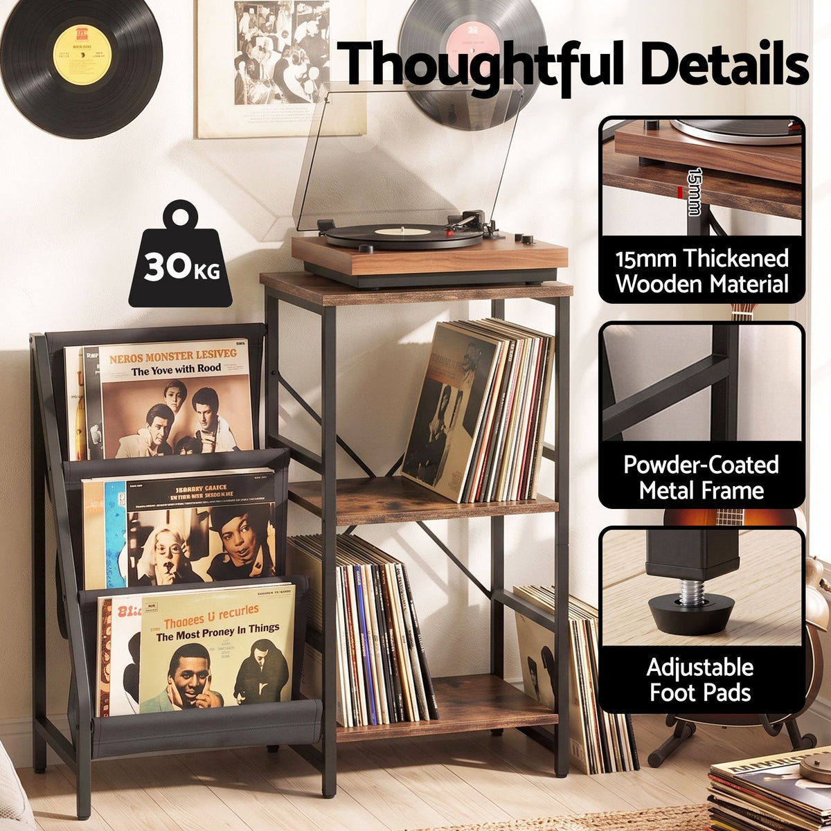 Artiss Record Player Stand 3-Tier Vinyl Storage 200 Albums Reversible