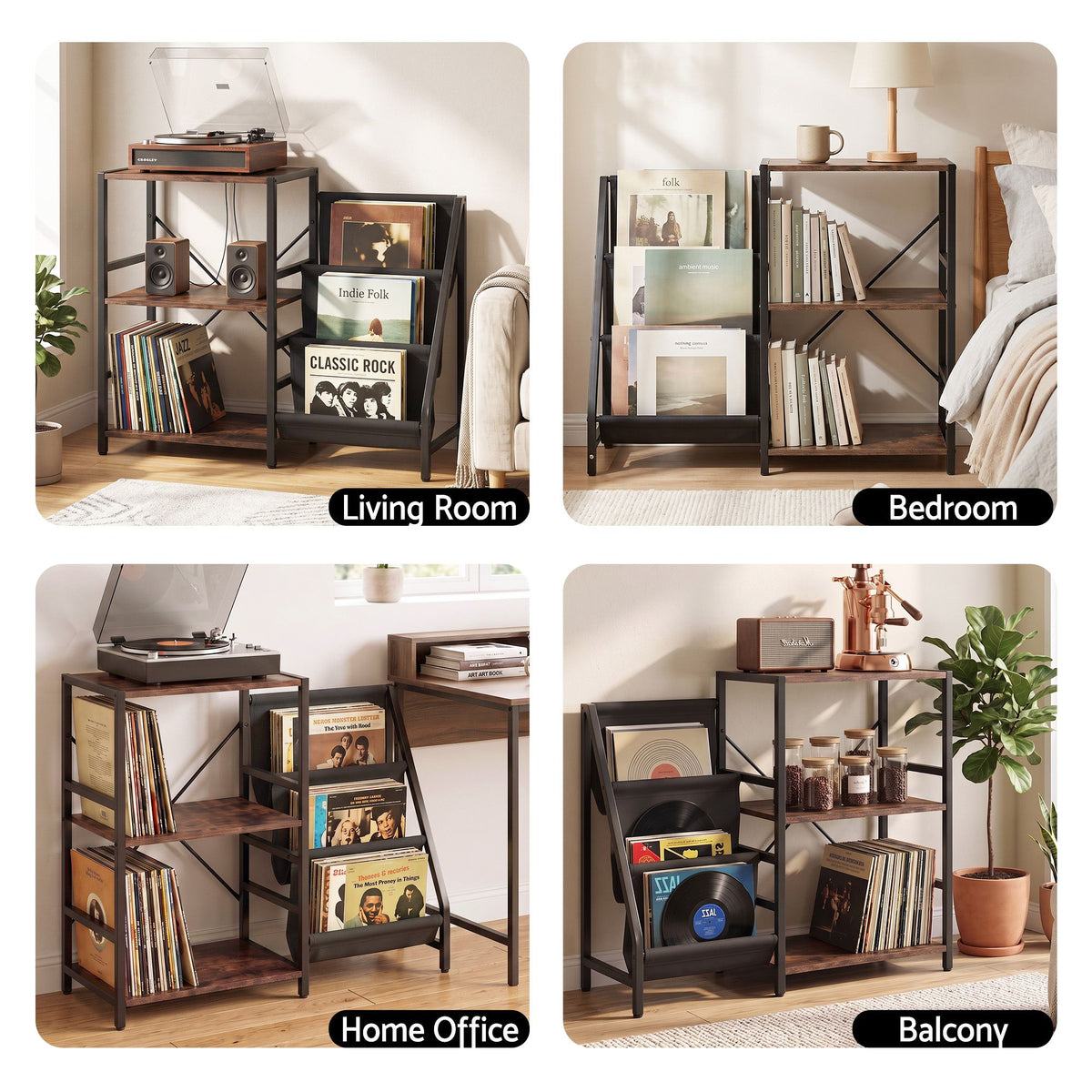 Artiss Record Player Stand 3-Tier Vinyl Storage 200 Albums Reversible
