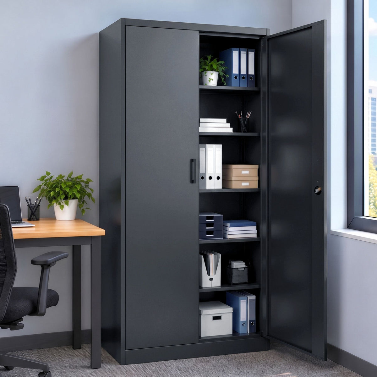 Artiss 185cm Metal Filing Cabinet Locker File Storage Cupboard Office Black
