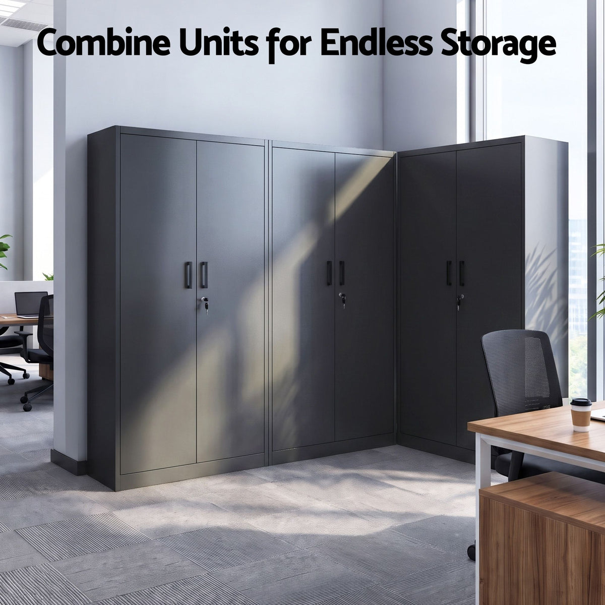 Artiss 185cm Metal Filing Cabinet Locker File Storage Cupboard Office Black