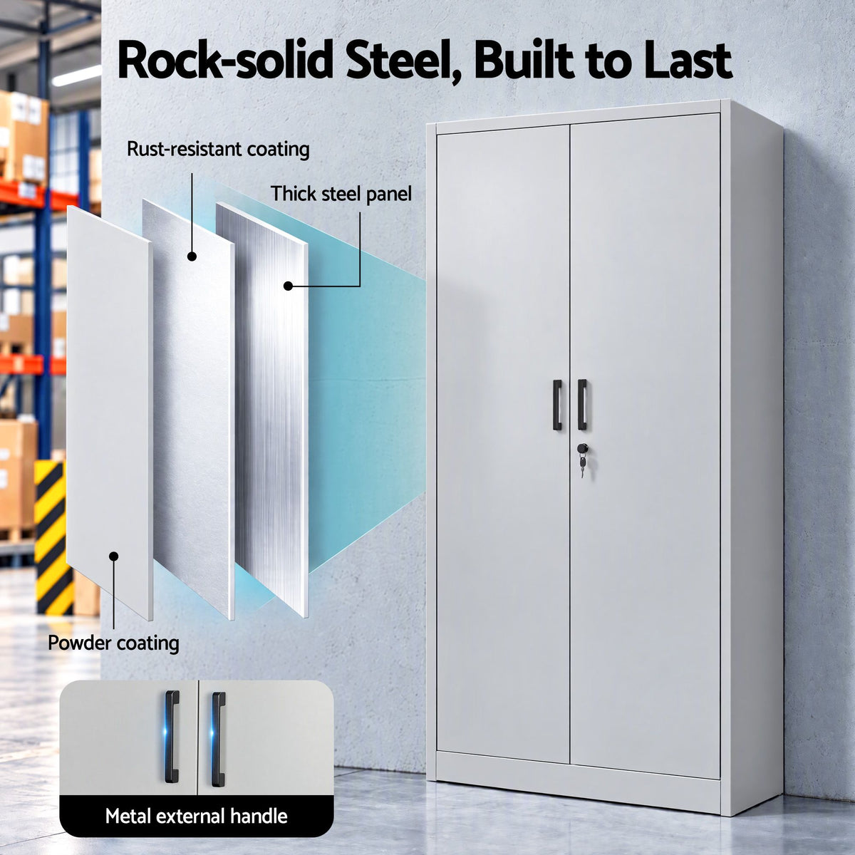 Artiss 185cm Metal Filing Cabinet Locker File Storage Cupboard Office Light grey