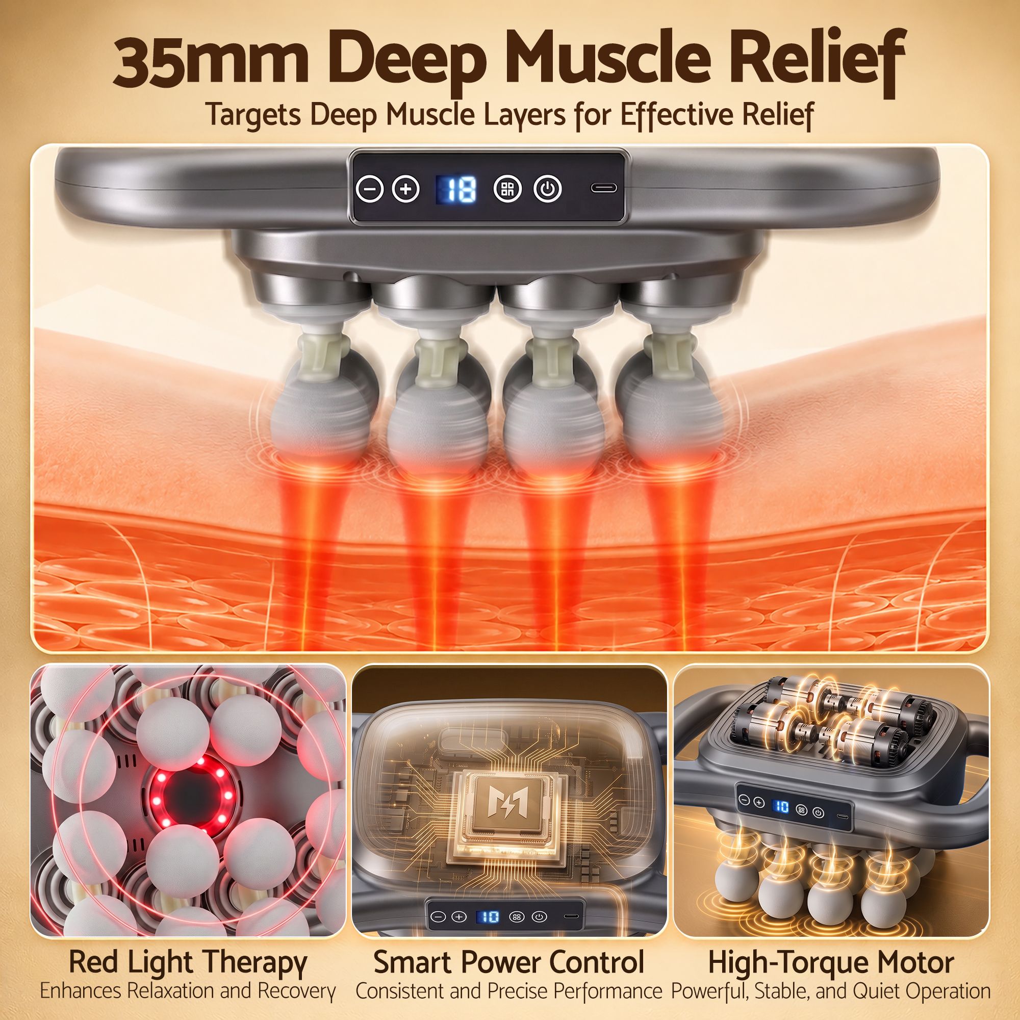 Everfit Deep Tissue Massager 16 Heads 20 Intensities Percussion Gun Rechargeable