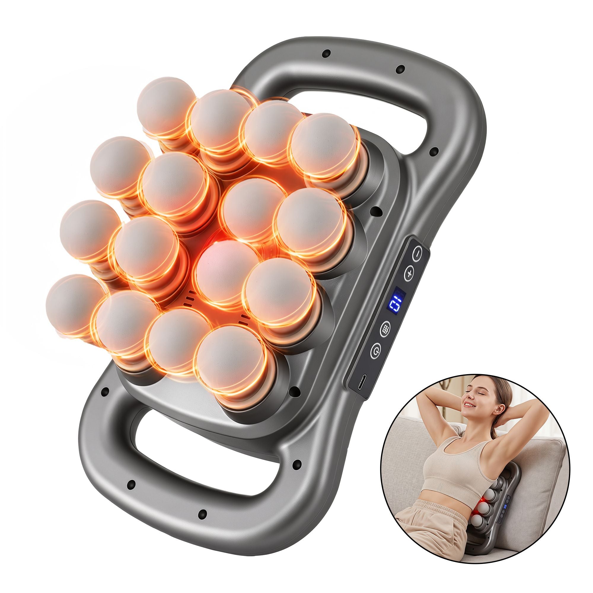 Everfit Deep Tissue Massager 16 Heads 20 Intensities Percussion Gun Rechargeable