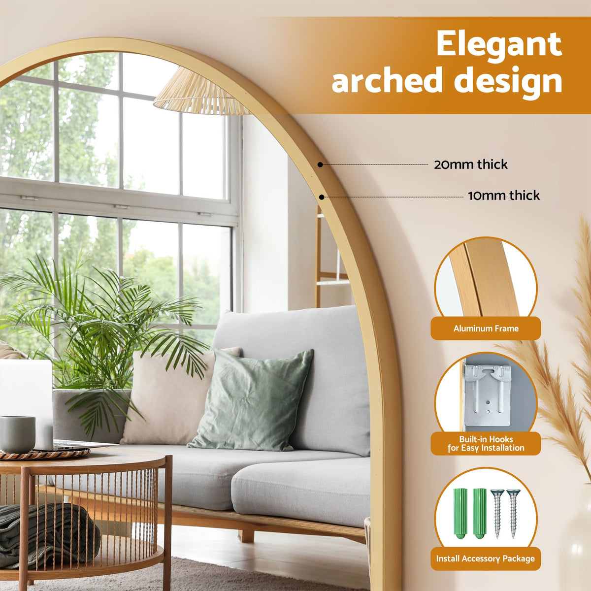 Embellir Arch Wall Mirror Decorative Gold Frame 86x81cm Bathroom Vanity Mirror