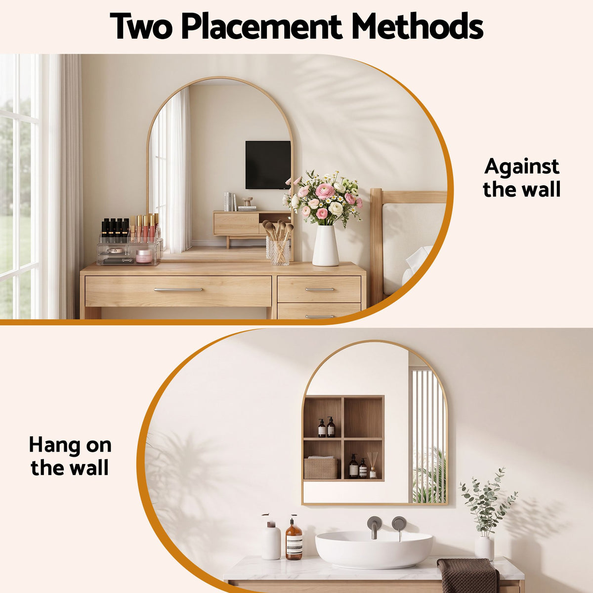 Embellir Arch Wall Mirror Decorative Gold Frame 86x81cm Bathroom Vanity Mirror