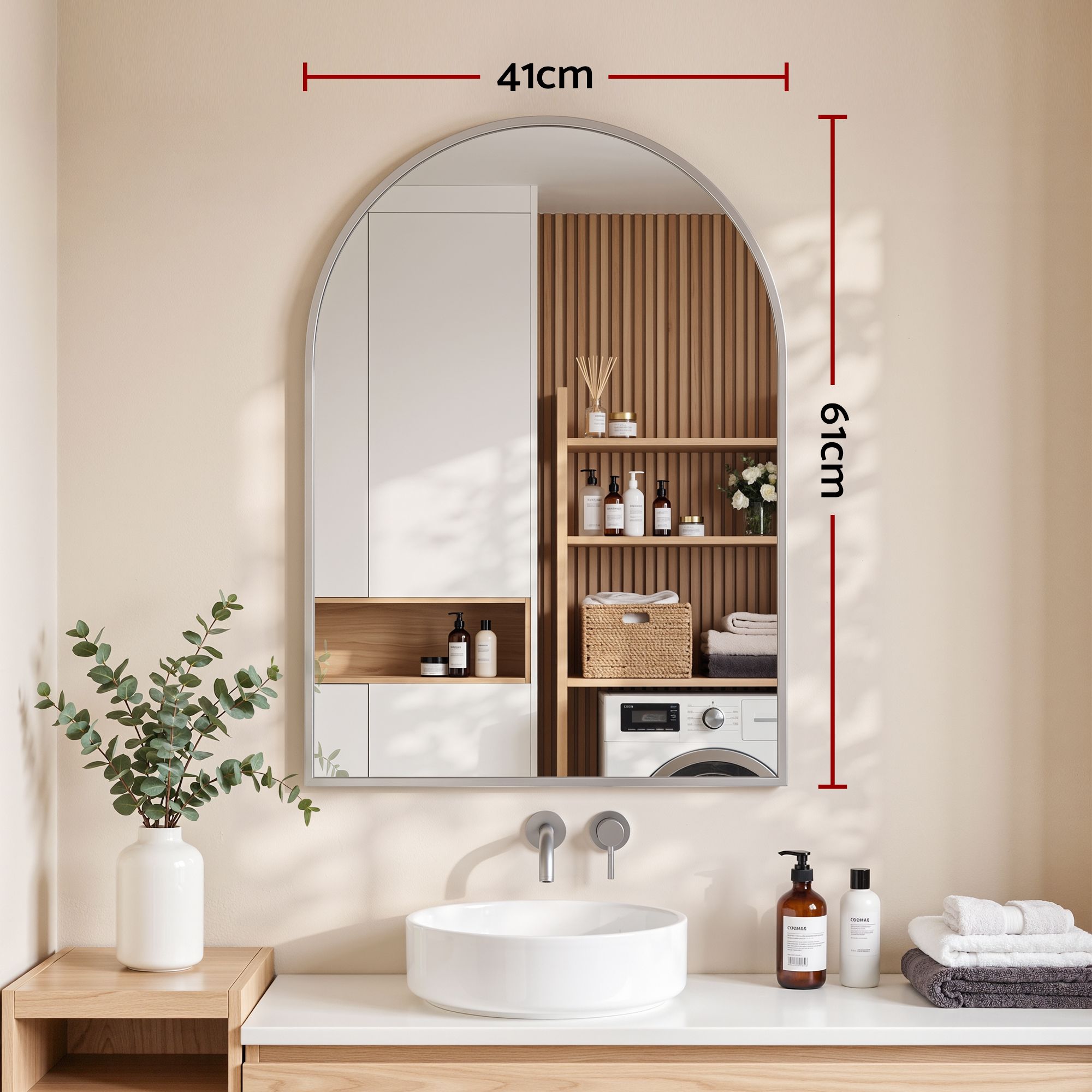 Embellir Arch Wall Mirror Decorative Silver Frame 61x41cm Bathroom Vanity Mirror