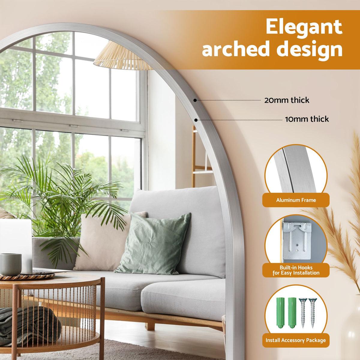 Embellir Arch Wall Mirror Decorative Silver Frame 61x41cm Bathroom Vanity Mirror