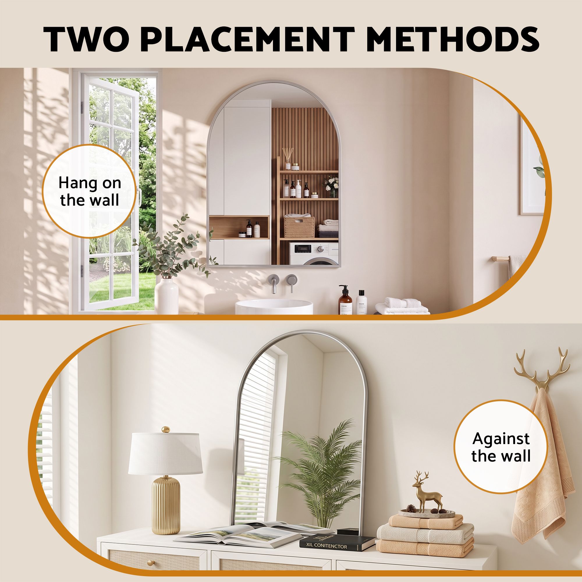 Embellir Arch Wall Mirror Decorative Silver Frame 61x41cm Bathroom Vanity Mirror