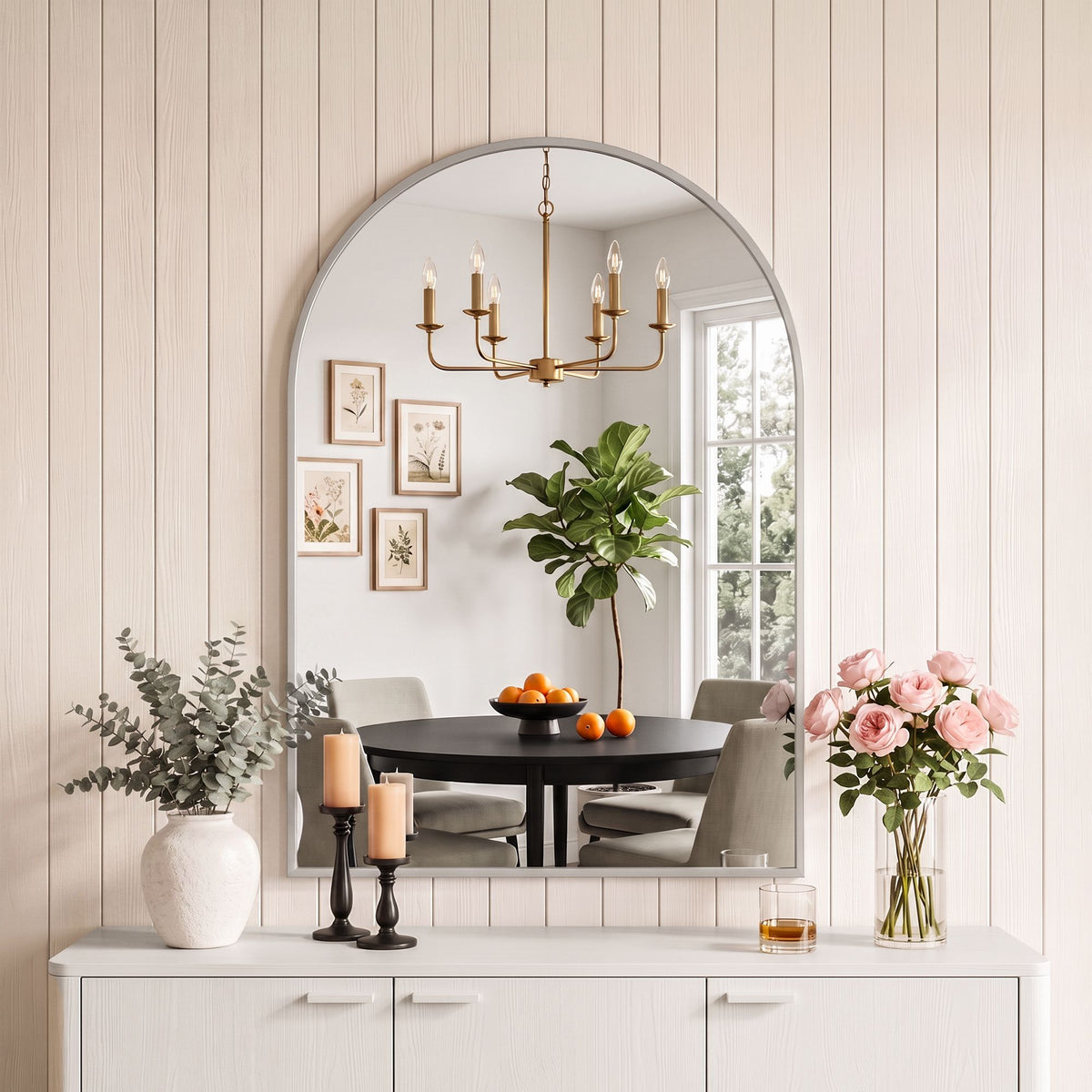 Embellir Arch Wall Mirror Decorative Silver Frame 61x41cm Bathroom Vanity Mirror