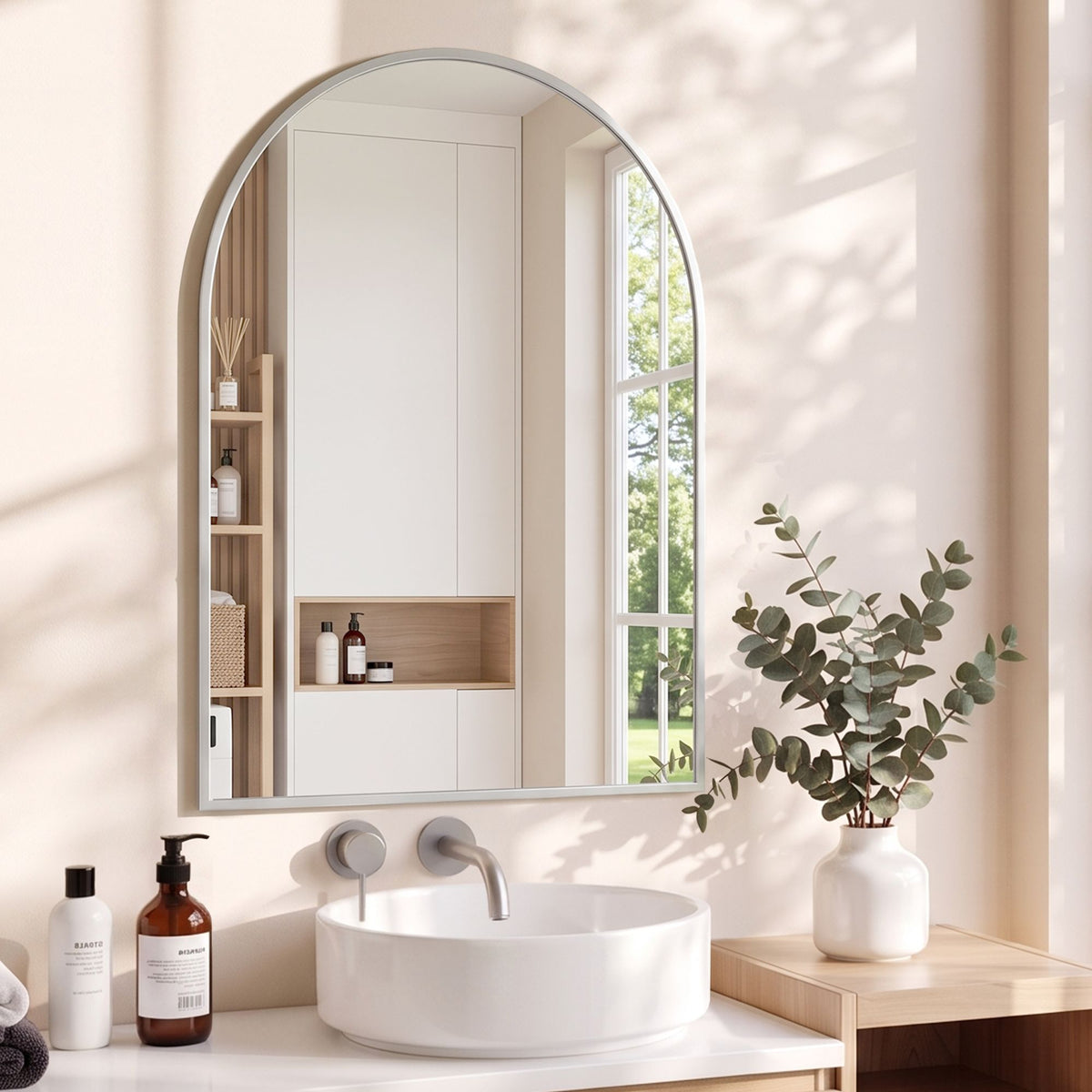 Embellir Arch Wall Mirror Decorative Silver Frame 61x41cm Bathroom Vanity Mirror