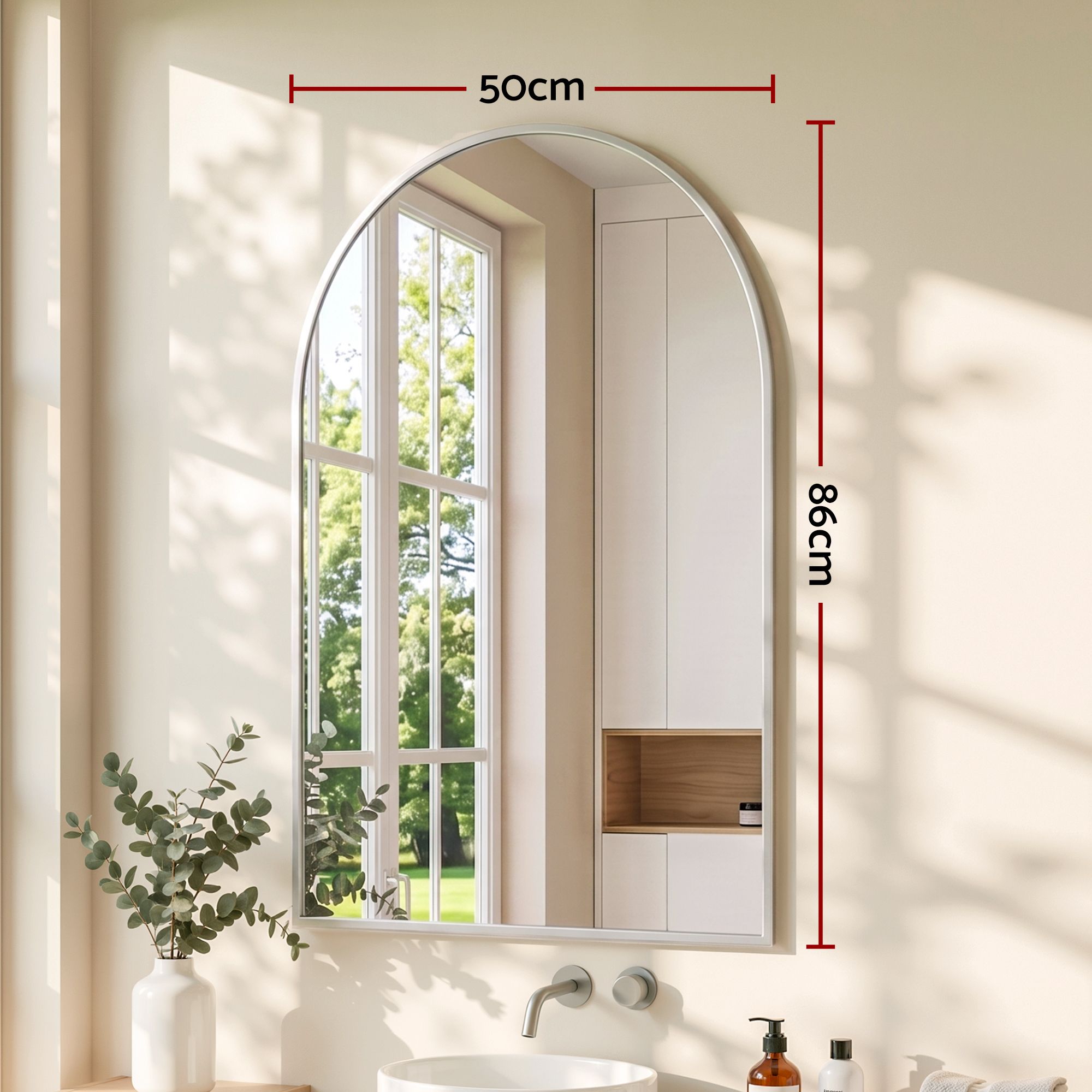 Embellir Arch Wall Mirror Decorative Silver Frame 86x50cm Bathroom Vanity Mirror