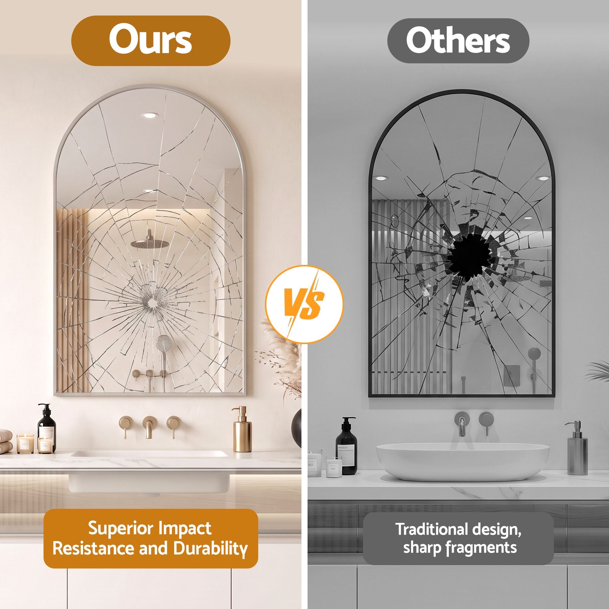 Embellir Arch Wall Mirror Decorative Silver Frame 86x50cm Bathroom Vanity Mirror