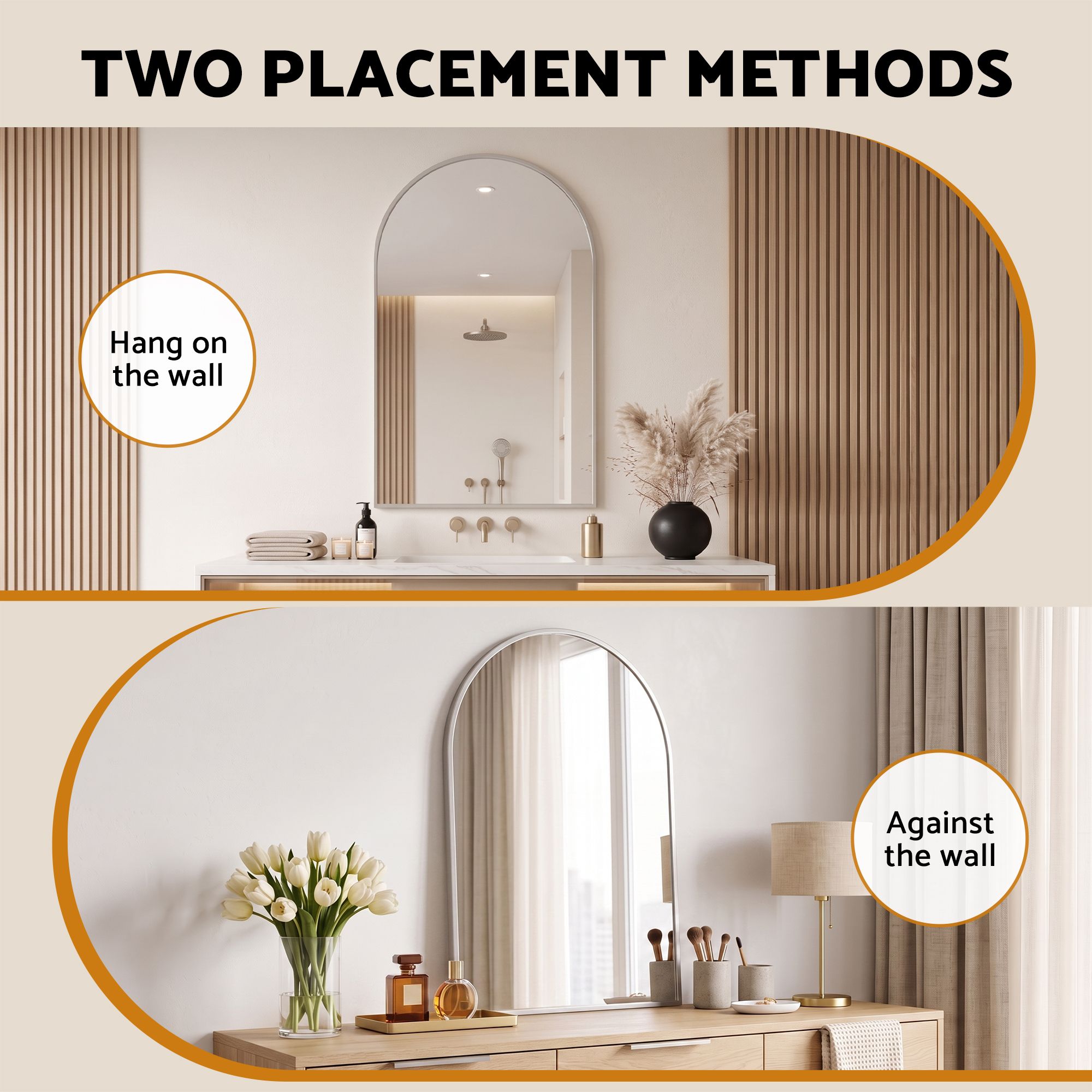 Embellir Arch Wall Mirror Decorative Silver Frame 86x50cm Bathroom Vanity Mirror