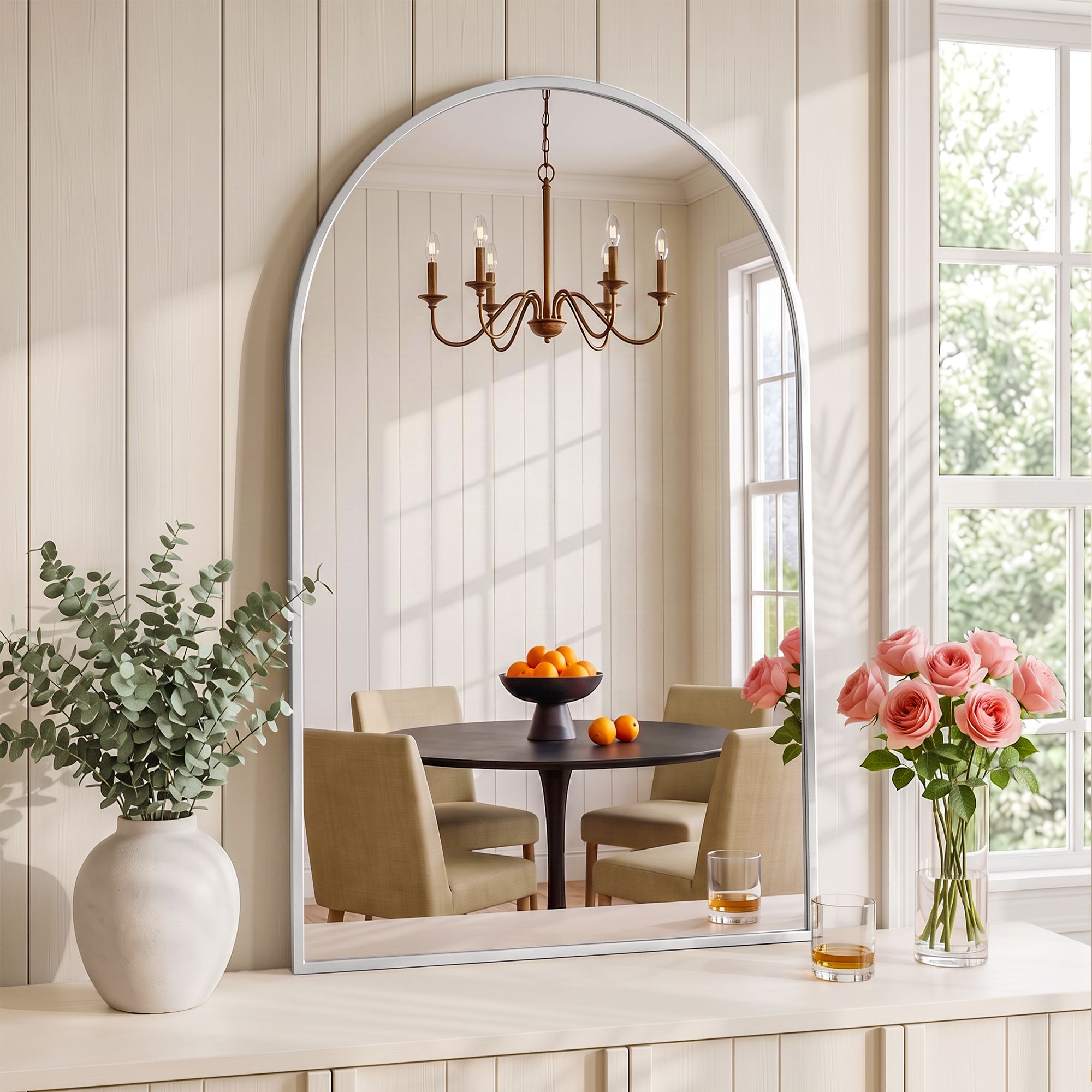Embellir Arch Wall Mirror Decorative Silver Frame 86x50cm Bathroom Vanity Mirror