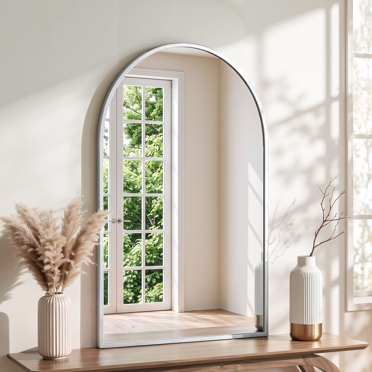 Embellir Arch Wall Mirror Decorative Silver Frame 86x50cm Bathroom Vanity Mirror