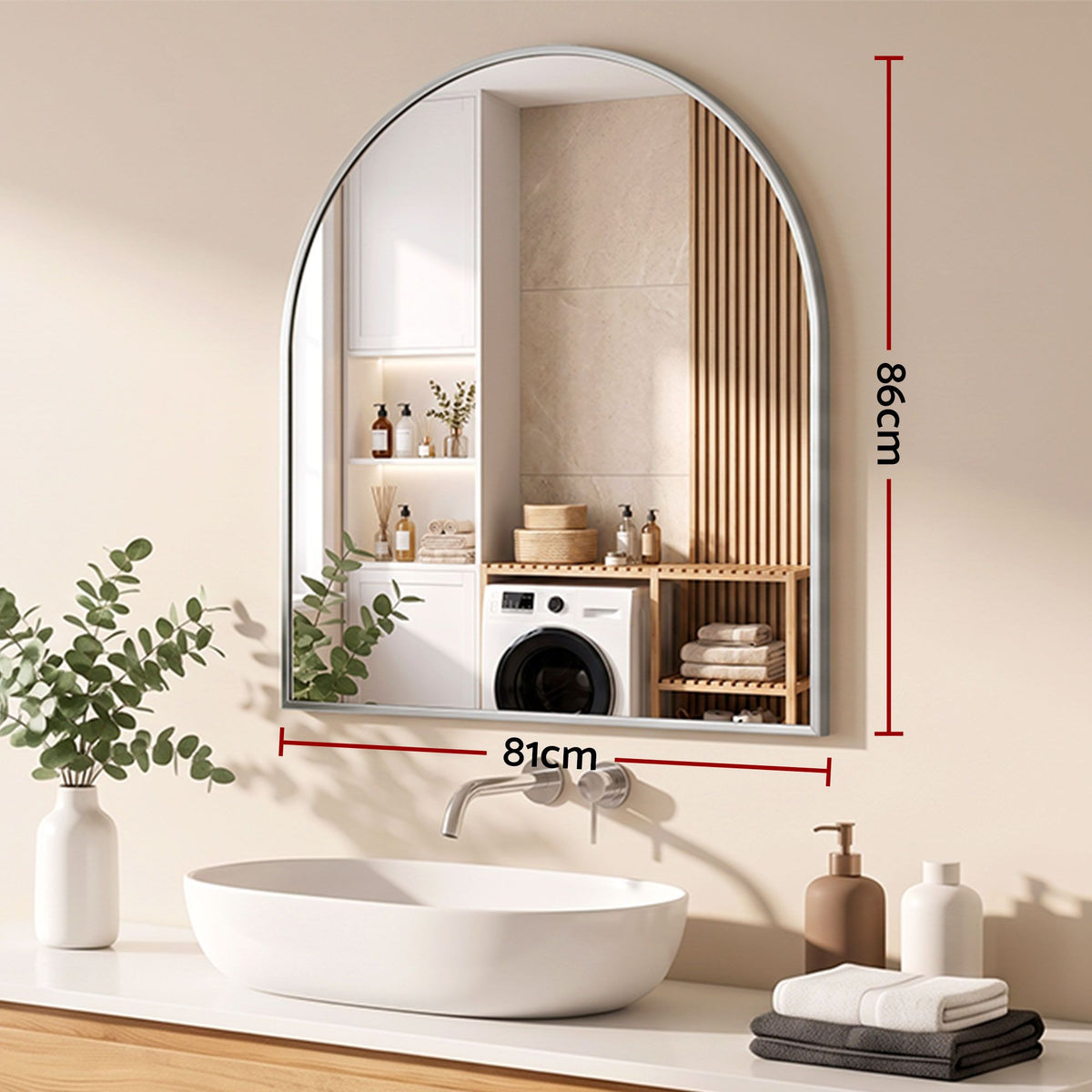 Embellir Arch Wall Mirror Decorative Silver Frame 86x81cm Bathroom Vanity Mirror
