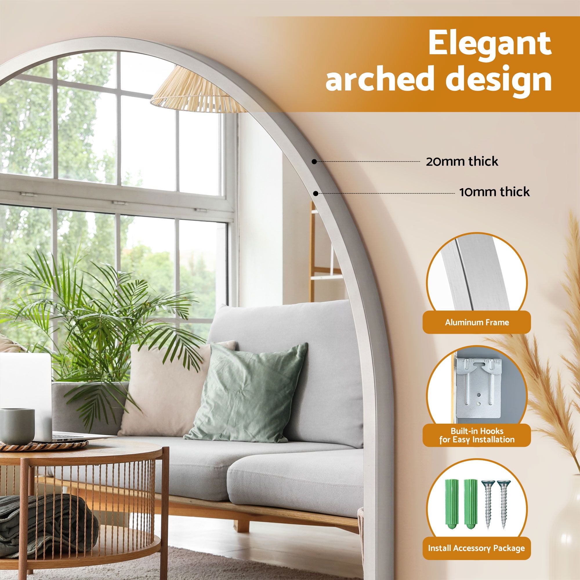 Embellir Arch Wall Mirror Decorative Silver Frame 86x81cm Bathroom Vanity Mirror