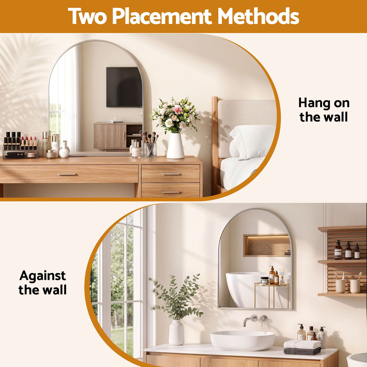 Embellir Arch Wall Mirror Decorative Silver Frame 86x81cm Bathroom Vanity Mirror