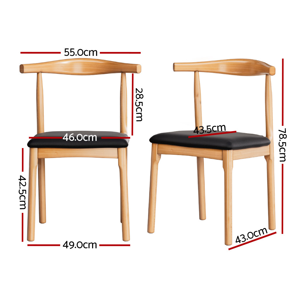 Artiss 4x Dining Chairs Rubber Wood Leather Seat Black