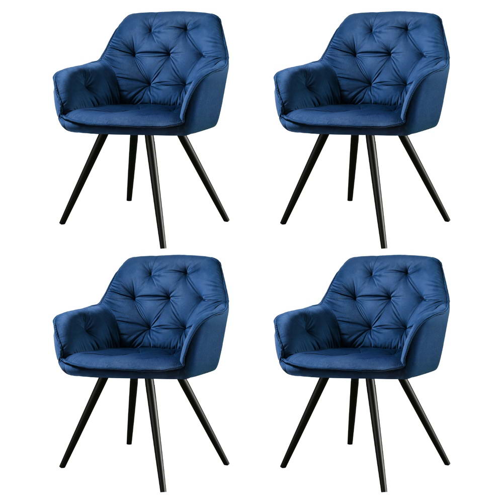 Artiss Dining Chairs Set of 4 Velvet Diamond Tufted Armchair Blue