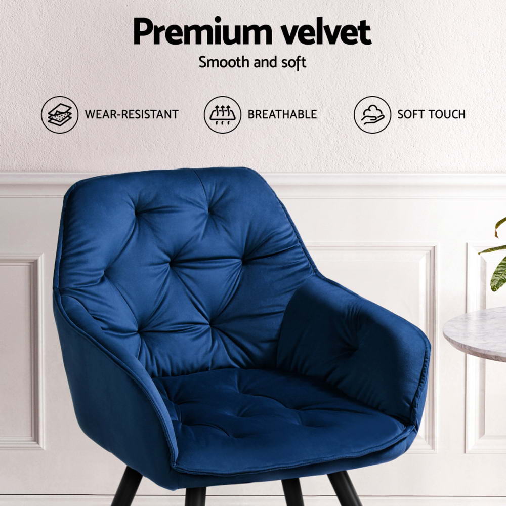 Artiss Dining Chairs Set of 4 Velvet Diamond Tufted Armchair Blue