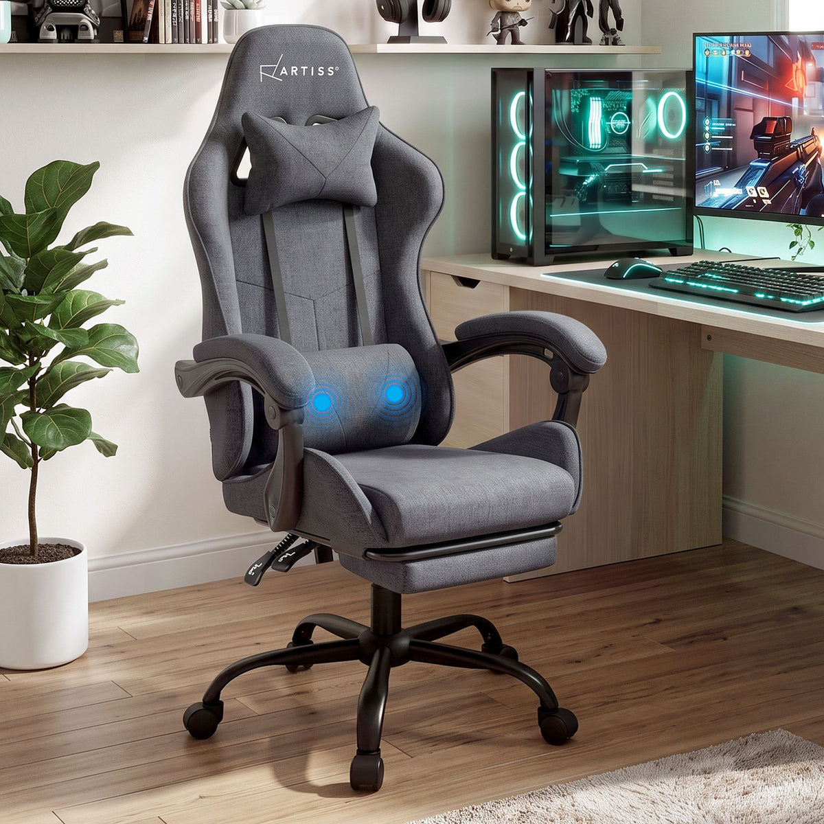 Artiss Gaming Office Chair Fabric Ergonomic 2 Point Massage Grey