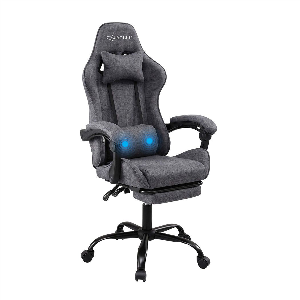 Artiss Gaming Office Chair Fabric Ergonomic 2 Point Massage Grey