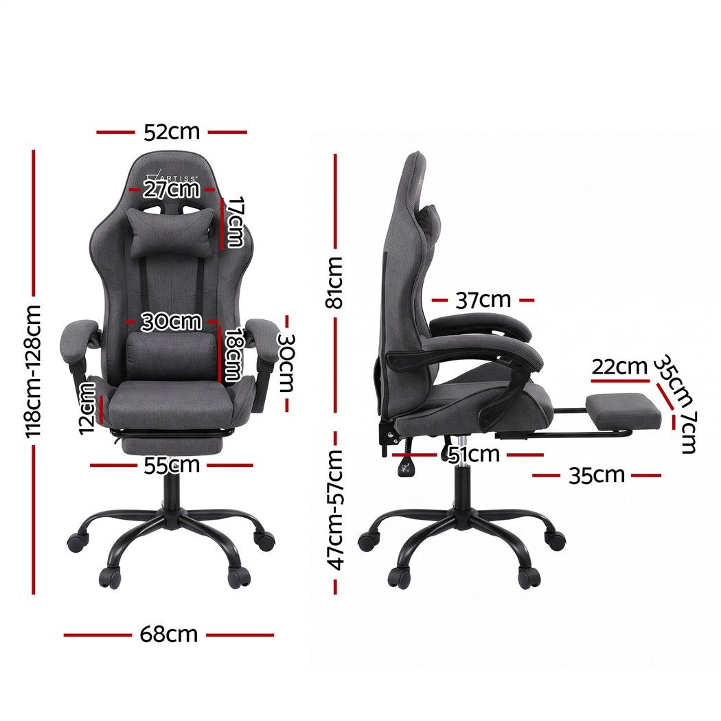 Artiss Gaming Office Chair Fabric Ergonomic 2 Point Massage Grey
