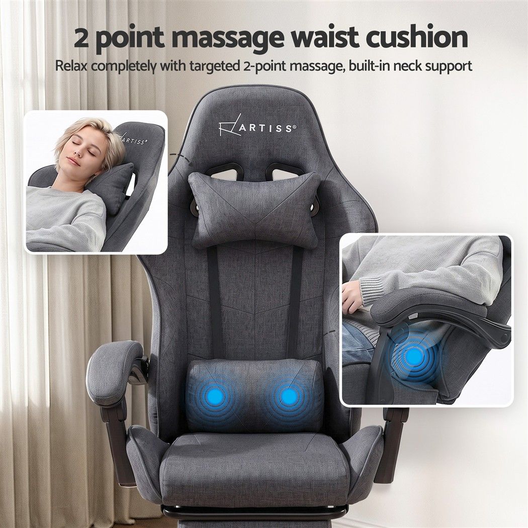 Artiss Gaming Office Chair Fabric Ergonomic 2 Point Massage Grey
