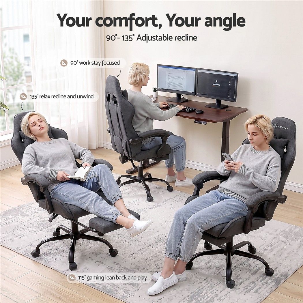 Artiss Gaming Office Chair Fabric Ergonomic 2 Point Massage Grey